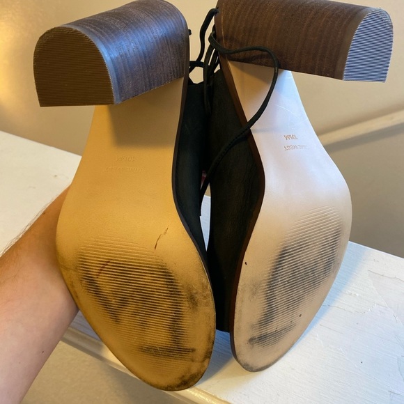 2 FOR $20 Nine West Pinsento Black Suede Leather Lace Up Back Peep Toe Booties - Picture 5 of 7